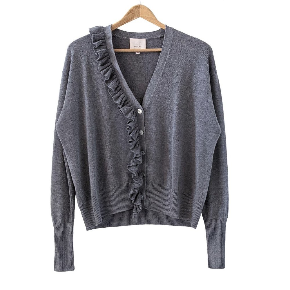 Cinq A Sept Tous Les Jours Gaetana Silk Cashmere Ruffle Trim Cardigan Sweater - Picture 2 of 13
